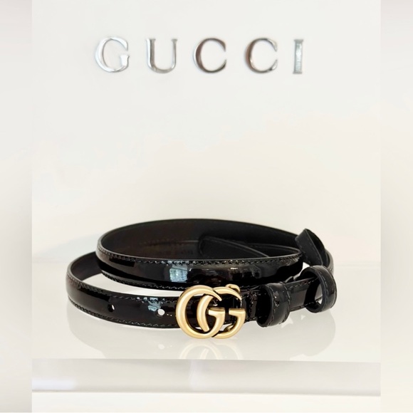 Gucci Black Patent Leather Skinny Belt - Picture 2 of 4